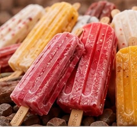 Picolés coloridos de vários sabores empilhados